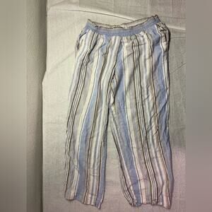 Relaxed 90s Land and Sea Linen Loungewear Stripped Pattern Elastic Waist Med